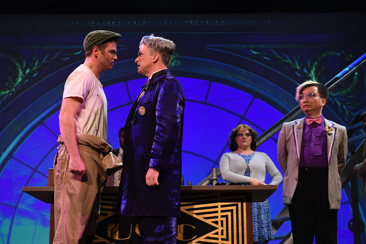 a couple in front of a bar